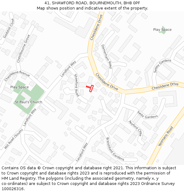 41, SHAWFORD ROAD, BOURNEMOUTH, BH8 0PF: Location map and indicative extent of plot