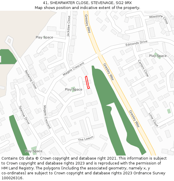 41, SHEARWATER CLOSE, STEVENAGE, SG2 9RX: Location map and indicative extent of plot