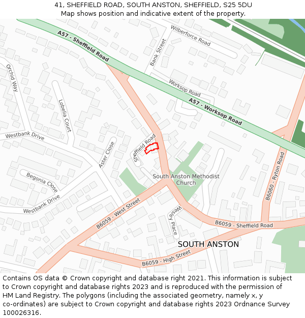 41, SHEFFIELD ROAD, SOUTH ANSTON, SHEFFIELD, S25 5DU: Location map and indicative extent of plot
