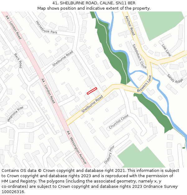 41, SHELBURNE ROAD, CALNE, SN11 8ER: Location map and indicative extent of plot