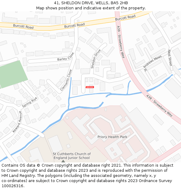 41, SHELDON DRIVE, WELLS, BA5 2HB: Location map and indicative extent of plot