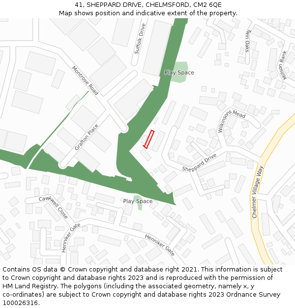 41, SHEPPARD DRIVE, CHELMSFORD, CM2 6QE: Location map and indicative extent of plot