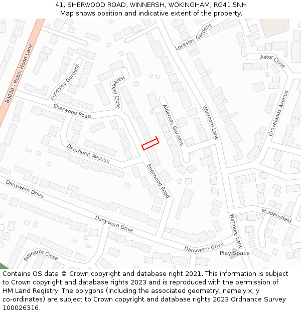 41, SHERWOOD ROAD, WINNERSH, WOKINGHAM, RG41 5NH: Location map and indicative extent of plot