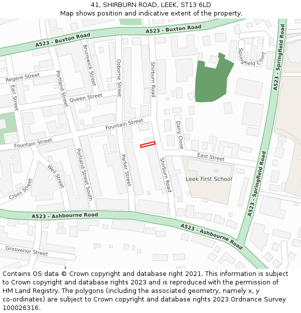 41, SHIRBURN ROAD, LEEK, ST13 6LD: Location map and indicative extent of plot