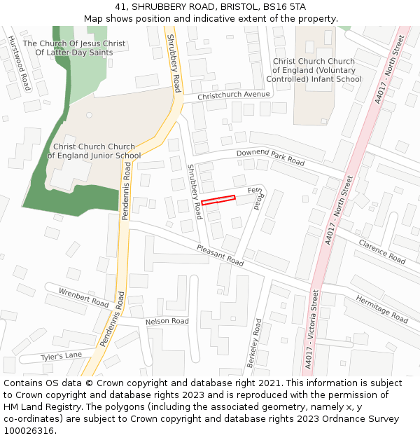 41, SHRUBBERY ROAD, BRISTOL, BS16 5TA: Location map and indicative extent of plot