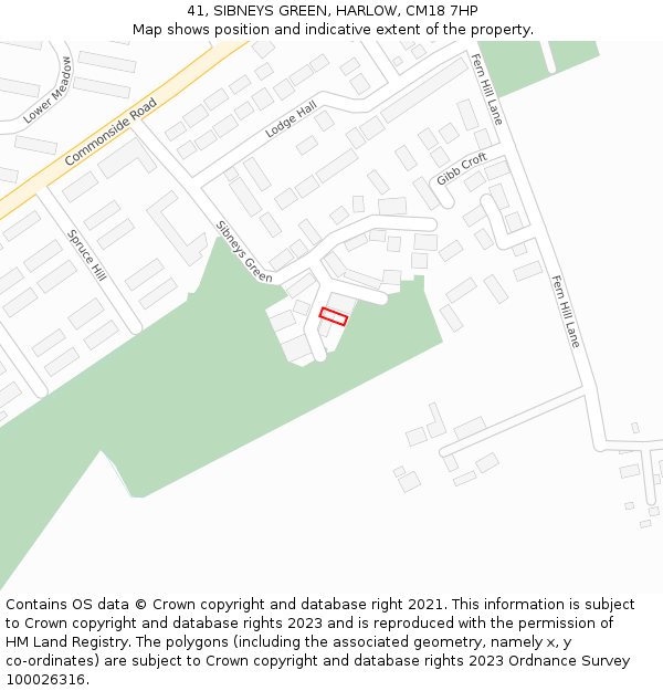 41, SIBNEYS GREEN, HARLOW, CM18 7HP: Location map and indicative extent of plot