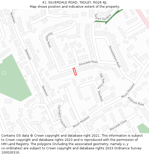 41, SILVERDALE ROAD, TADLEY, RG26 4JL: Location map and indicative extent of plot