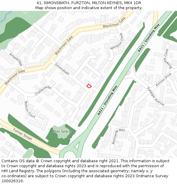 41, SIMONSBATH, FURZTON, MILTON KEYNES, MK4 1DR: Location map and indicative extent of plot