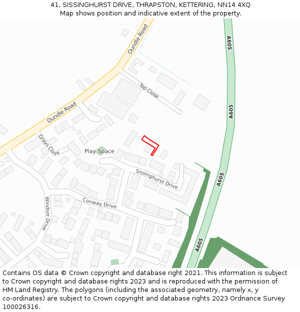 41, SISSINGHURST DRIVE, THRAPSTON, KETTERING, NN14 4XQ: Location map and indicative extent of plot