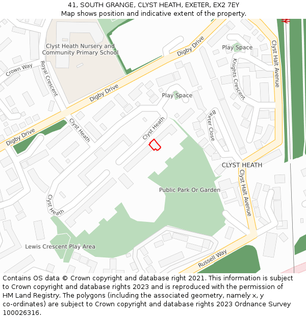 41, SOUTH GRANGE, CLYST HEATH, EXETER, EX2 7EY: Location map and indicative extent of plot