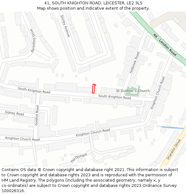 41, SOUTH KNIGHTON ROAD, LEICESTER, LE2 3LS: Location map and indicative extent of plot