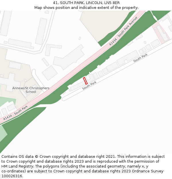 41, SOUTH PARK, LINCOLN, LN5 8ER: Location map and indicative extent of plot