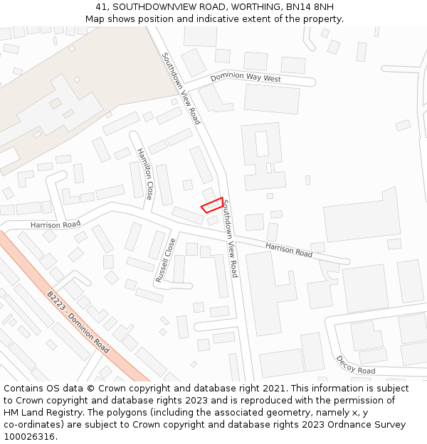 41, SOUTHDOWNVIEW ROAD, WORTHING, BN14 8NH: Location map and indicative extent of plot