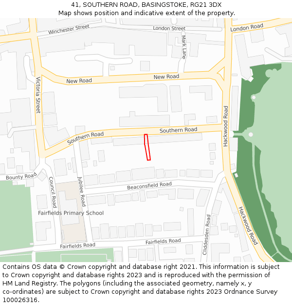 41, SOUTHERN ROAD, BASINGSTOKE, RG21 3DX: Location map and indicative extent of plot