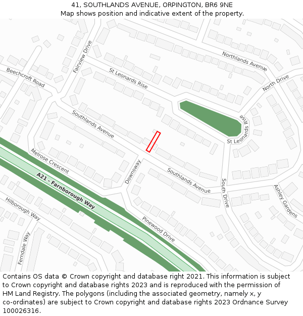 41, SOUTHLANDS AVENUE, ORPINGTON, BR6 9NE: Location map and indicative extent of plot