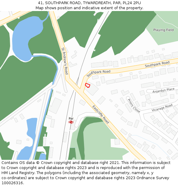 41, SOUTHPARK ROAD, TYWARDREATH, PAR, PL24 2PU: Location map and indicative extent of plot