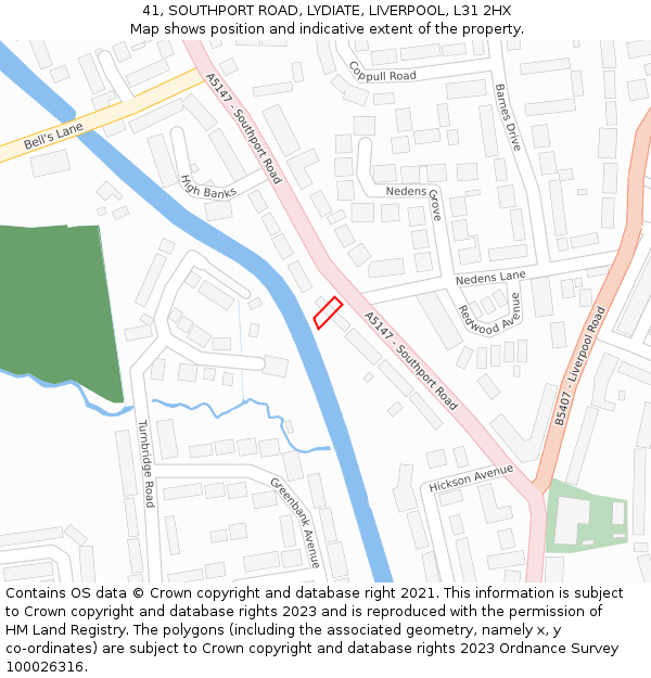 41, SOUTHPORT ROAD, LYDIATE, LIVERPOOL, L31 2HX: Location map and indicative extent of plot