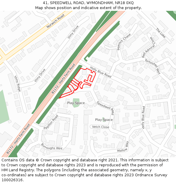 41, SPEEDWELL ROAD, WYMONDHAM, NR18 0XQ: Location map and indicative extent of plot