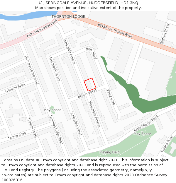 41, SPRINGDALE AVENUE, HUDDERSFIELD, HD1 3NQ: Location map and indicative extent of plot