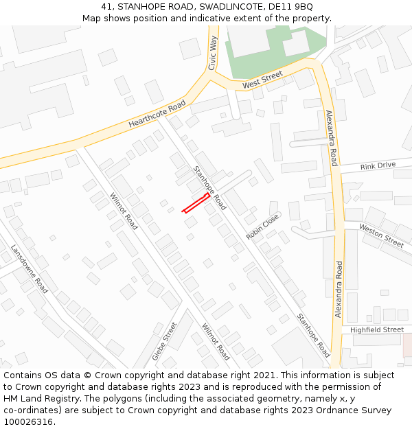 41, STANHOPE ROAD, SWADLINCOTE, DE11 9BQ: Location map and indicative extent of plot