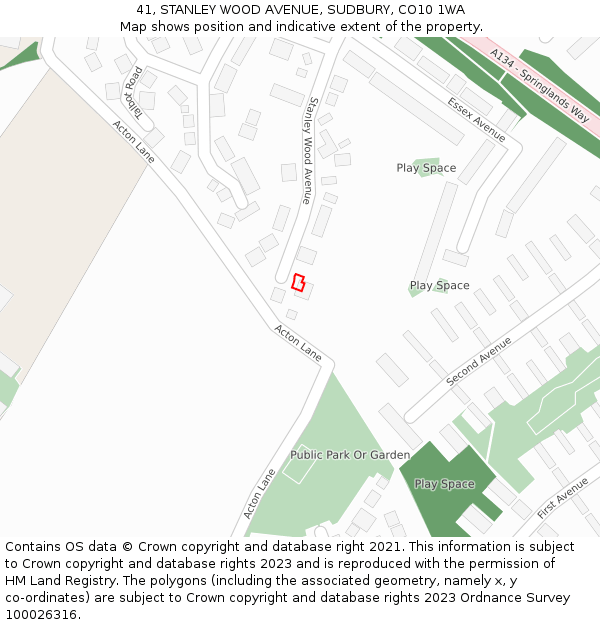 41, STANLEY WOOD AVENUE, SUDBURY, CO10 1WA: Location map and indicative extent of plot