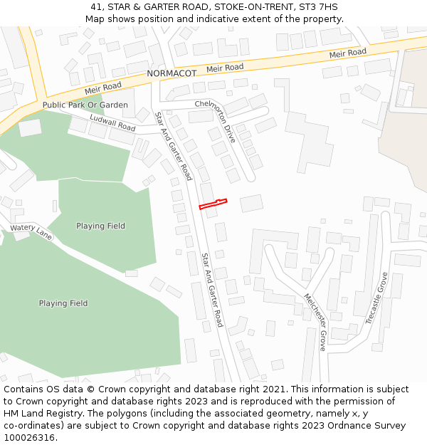 41, STAR & GARTER ROAD, STOKE-ON-TRENT, ST3 7HS: Location map and indicative extent of plot