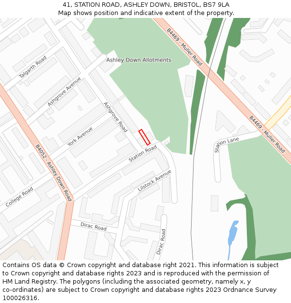 41, STATION ROAD, ASHLEY DOWN, BRISTOL, BS7 9LA: Location map and indicative extent of plot