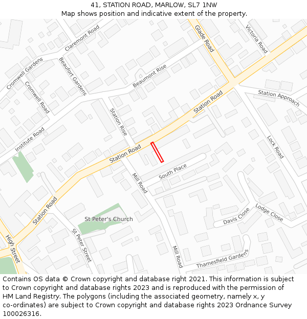 41, STATION ROAD, MARLOW, SL7 1NW: Location map and indicative extent of plot
