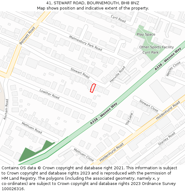 41, STEWART ROAD, BOURNEMOUTH, BH8 8NZ: Location map and indicative extent of plot