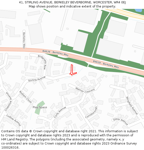 41, STIRLING AVENUE, BERKELEY BEVERBORNE, WORCESTER, WR4 0EJ: Location map and indicative extent of plot