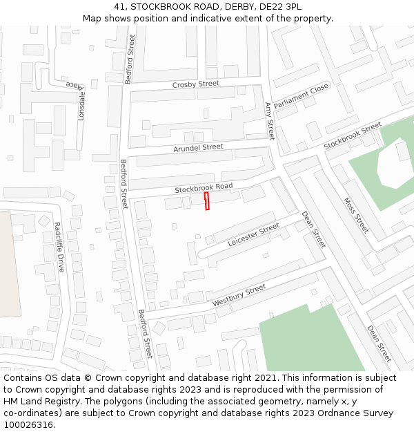 41, STOCKBROOK ROAD, DERBY, DE22 3PL: Location map and indicative extent of plot