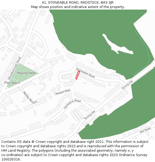 41, STONEABLE ROAD, RADSTOCK, BA3 3JR: Location map and indicative extent of plot