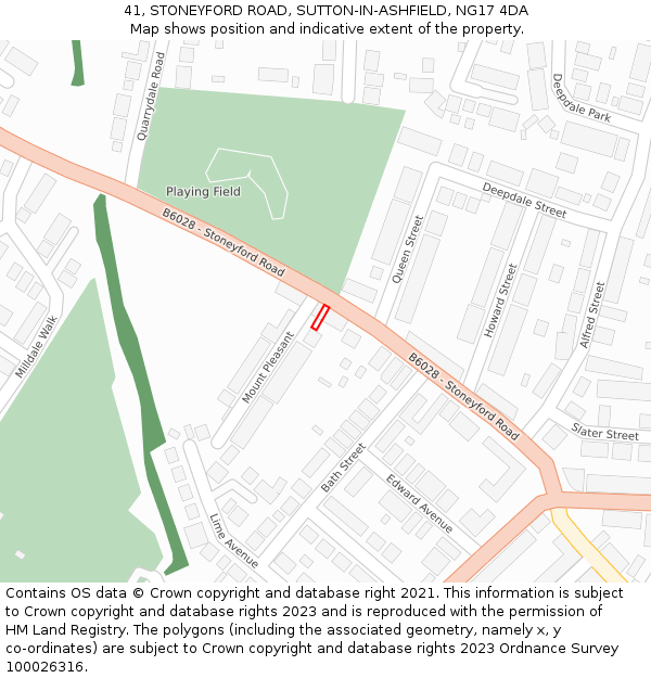 41, STONEYFORD ROAD, SUTTON-IN-ASHFIELD, NG17 4DA: Location map and indicative extent of plot