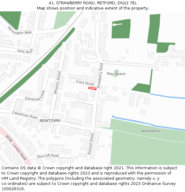 41, STRAWBERRY ROAD, RETFORD, DN22 7EL: Location map and indicative extent of plot