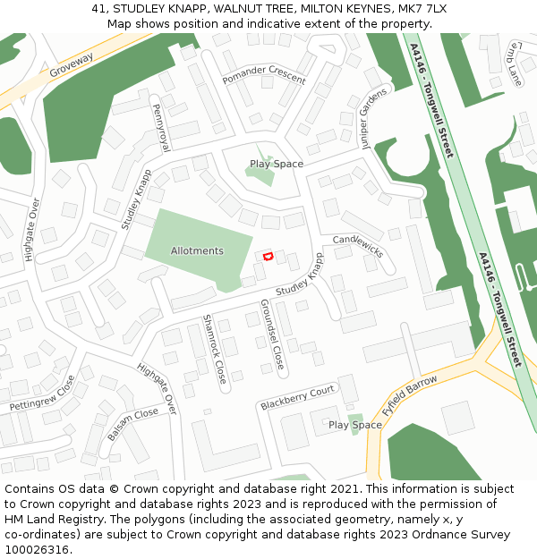 41, STUDLEY KNAPP, WALNUT TREE, MILTON KEYNES, MK7 7LX: Location map and indicative extent of plot