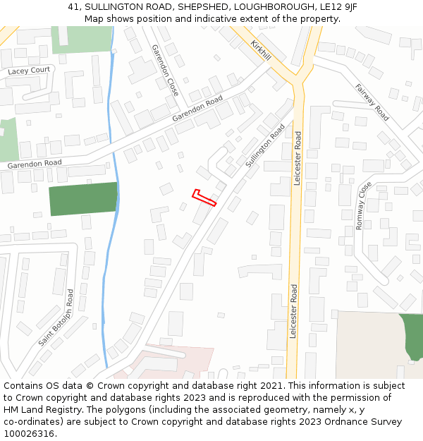 41, SULLINGTON ROAD, SHEPSHED, LOUGHBOROUGH, LE12 9JF: Location map and indicative extent of plot