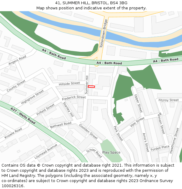 41, SUMMER HILL, BRISTOL, BS4 3BG: Location map and indicative extent of plot