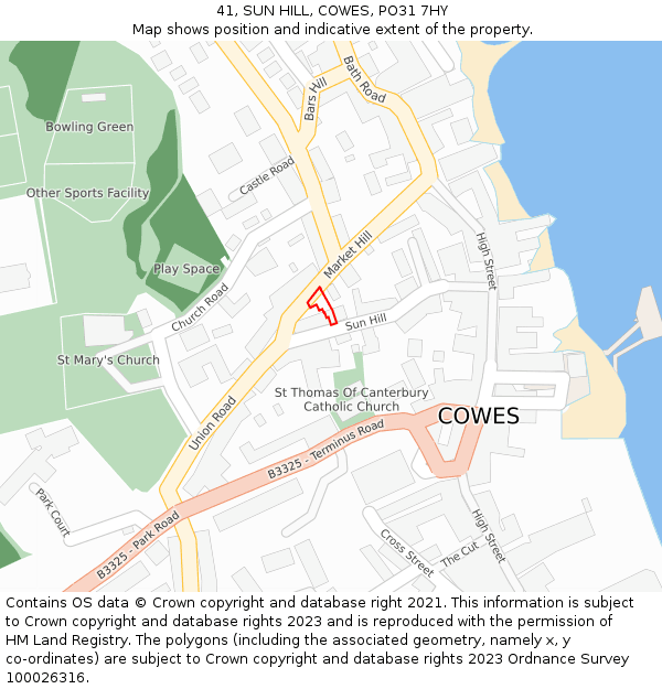 41, SUN HILL, COWES, PO31 7HY: Location map and indicative extent of plot