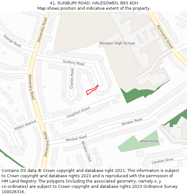 41, SUNBURY ROAD, HALESOWEN, B63 4DH: Location map and indicative extent of plot