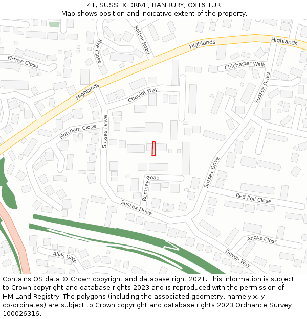 41, SUSSEX DRIVE, BANBURY, OX16 1UR: Location map and indicative extent of plot