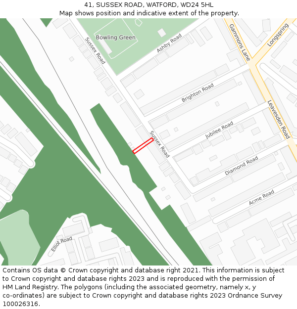 41, SUSSEX ROAD, WATFORD, WD24 5HL: Location map and indicative extent of plot