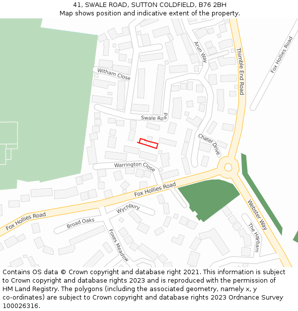 41, SWALE ROAD, SUTTON COLDFIELD, B76 2BH: Location map and indicative extent of plot