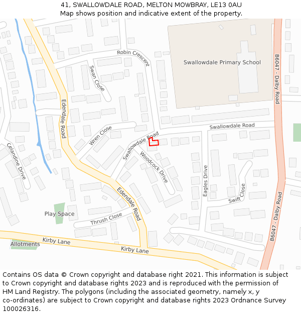 41, SWALLOWDALE ROAD, MELTON MOWBRAY, LE13 0AU: Location map and indicative extent of plot