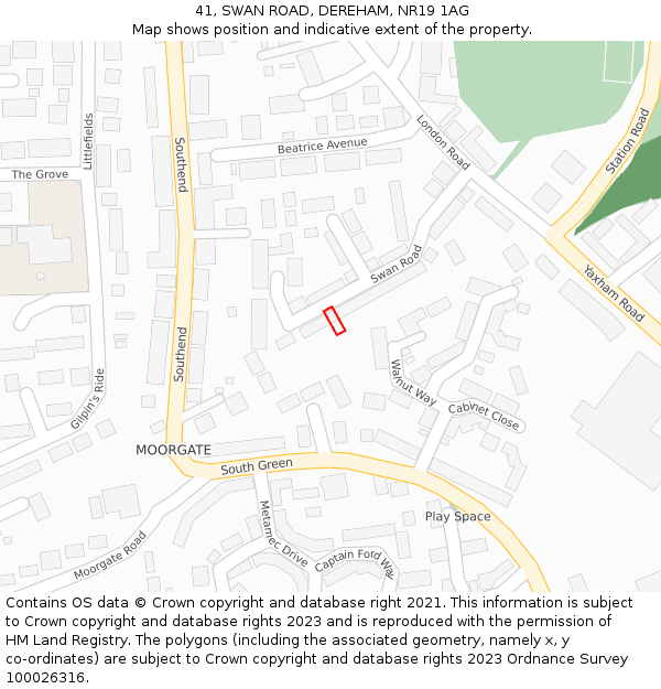 41, SWAN ROAD, DEREHAM, NR19 1AG: Location map and indicative extent of plot