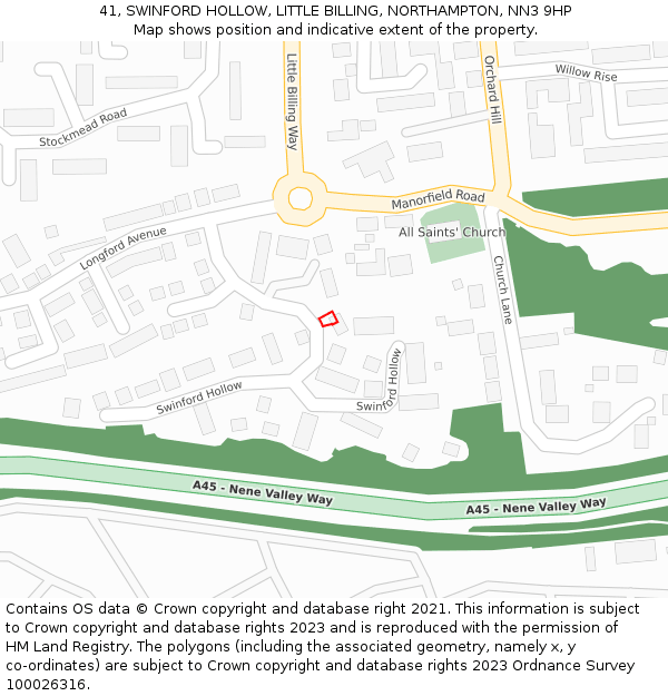 41, SWINFORD HOLLOW, LITTLE BILLING, NORTHAMPTON, NN3 9HP: Location map and indicative extent of plot
