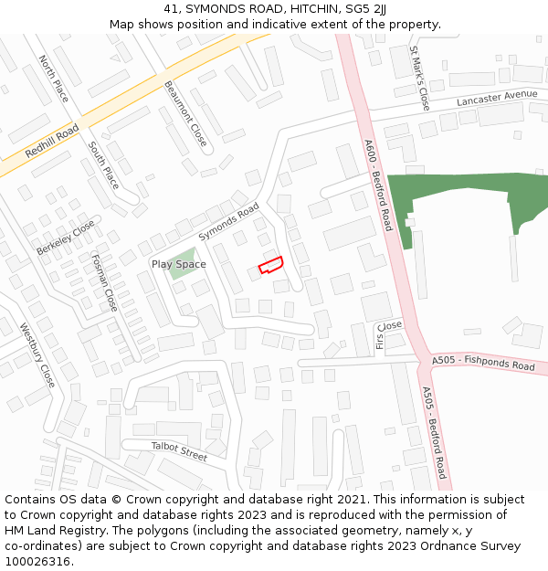 41, SYMONDS ROAD, HITCHIN, SG5 2JJ: Location map and indicative extent of plot