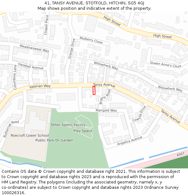 41, TANSY AVENUE, STOTFOLD, HITCHIN, SG5 4GJ: Location map and indicative extent of plot