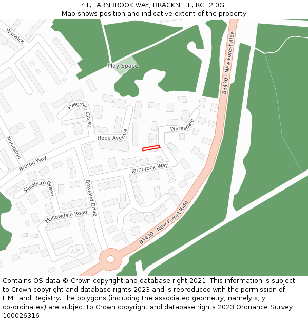 41, TARNBROOK WAY, BRACKNELL, RG12 0GT: Location map and indicative extent of plot