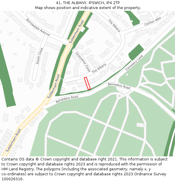 41, THE ALBANY, IPSWICH, IP4 2TP: Location map and indicative extent of plot