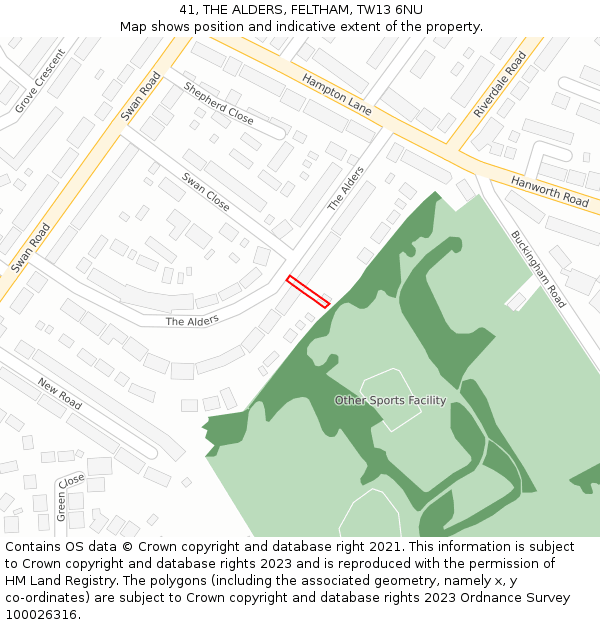 41, THE ALDERS, FELTHAM, TW13 6NU: Location map and indicative extent of plot
